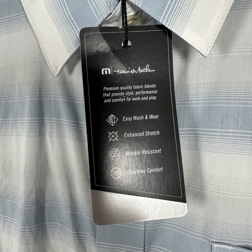 NWT Travis Mathew 2XL Dusk‎ Blue White On The Line Short Sleeve Button Up Shirt - Picture 6 of 7